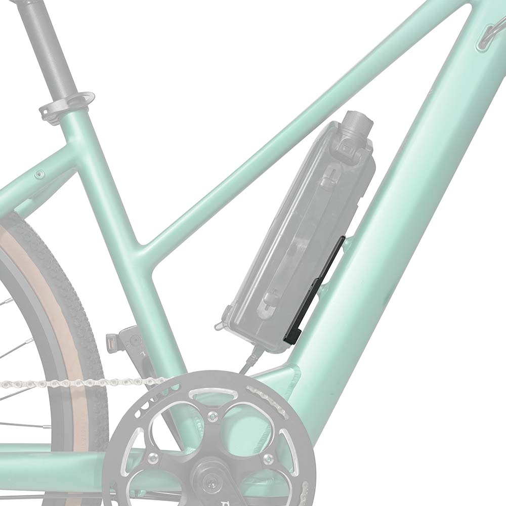 External battery mounted on a teal bicycle frame for C21/C22/Air models.