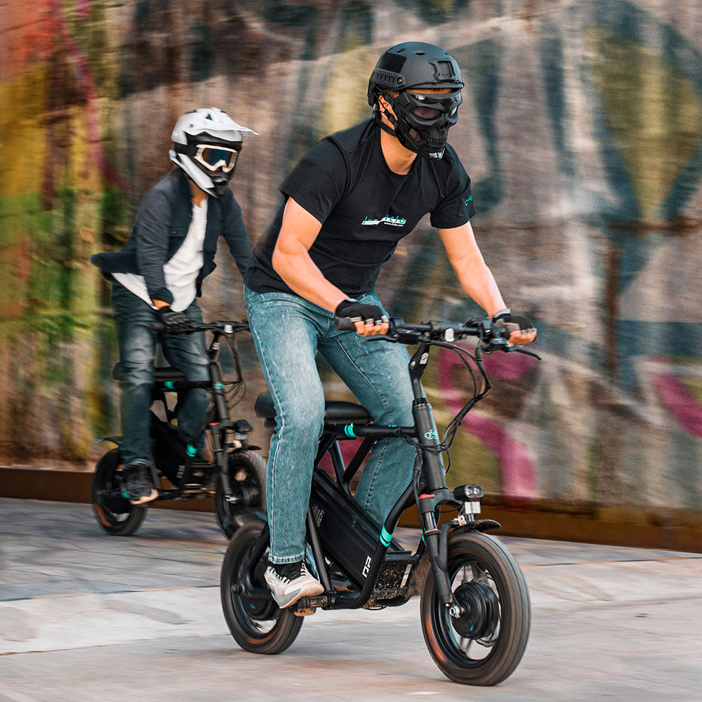 Two men ride Fiido Q2 Dual Drive Foldable Electric Scooter